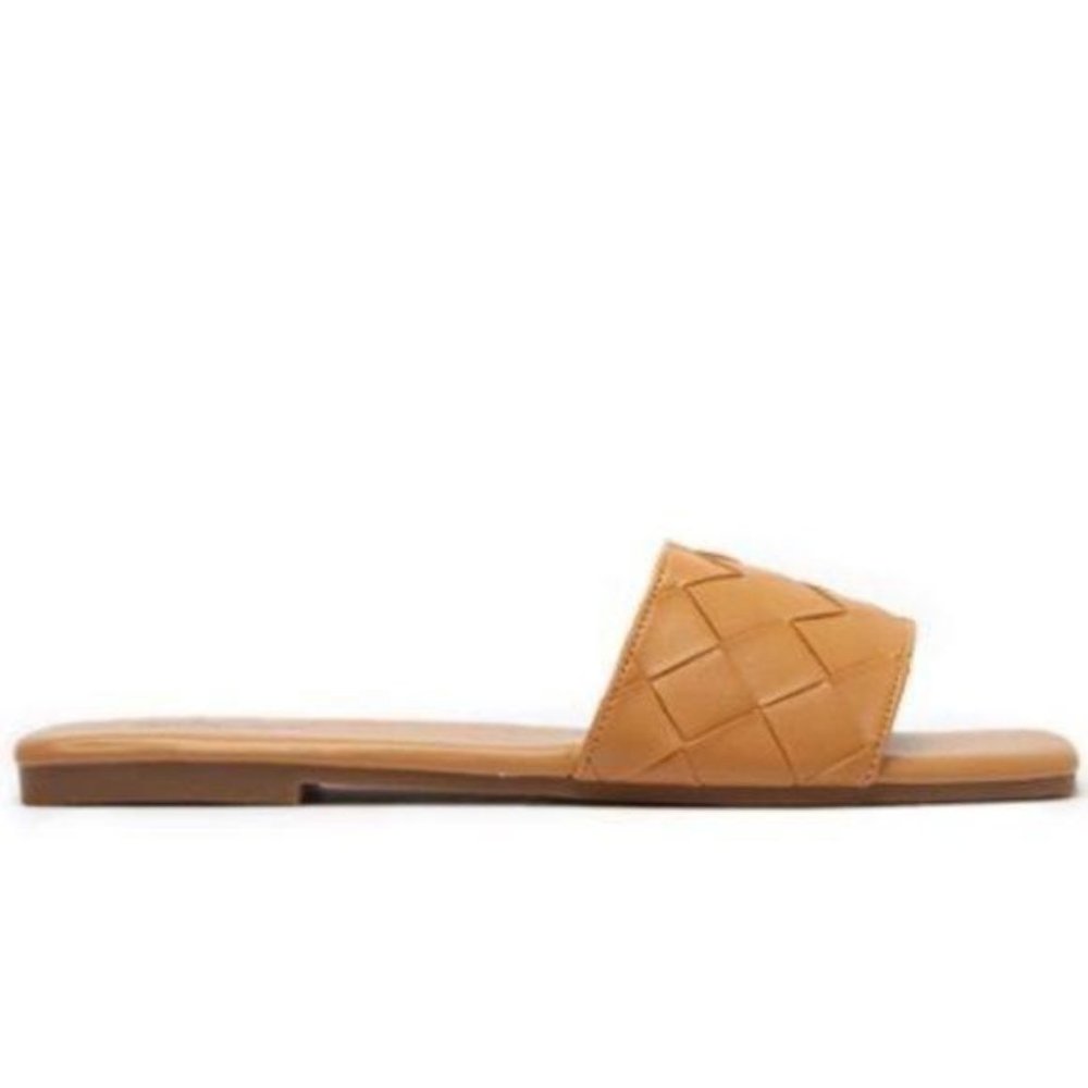 Square Toe Woven Strap Slide Sandals in Tan - Picture 4 of 5